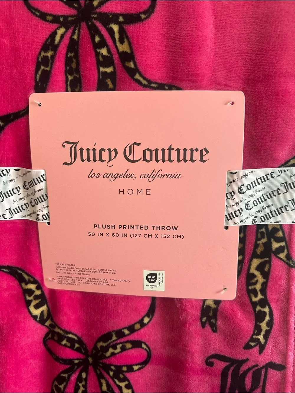 Juicy Couture Pink Bow Print Plush Throw 50x60” New